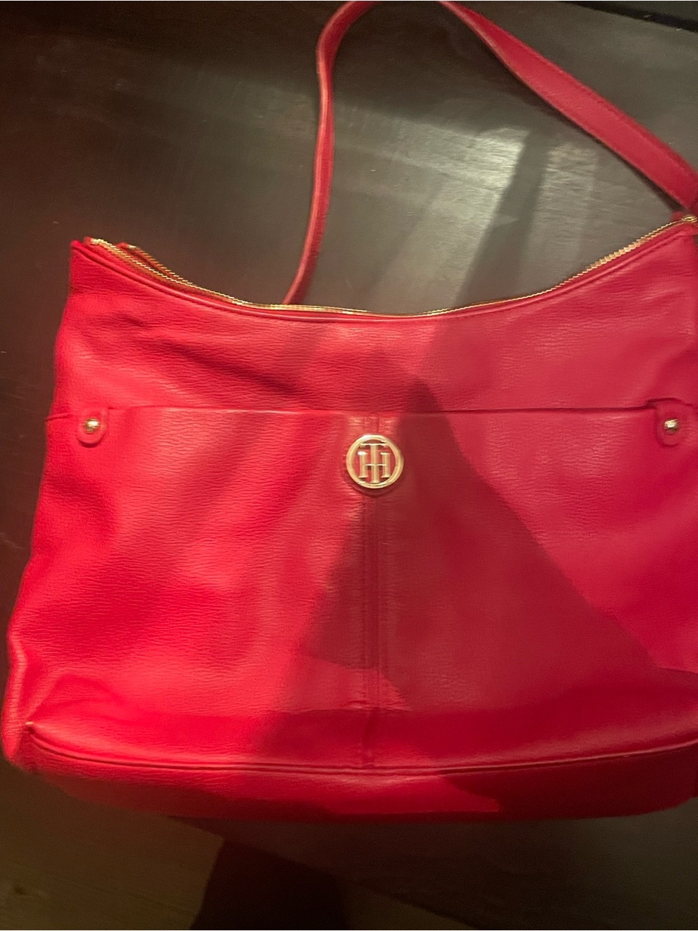 Tommy Hilfiger Red Shoulder Bag with Gold-Tone Logo